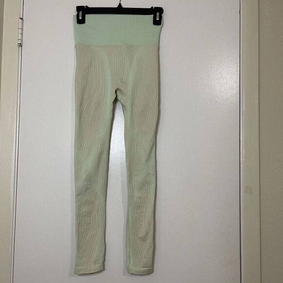 NWT NIKE YOGA dri-fit neon green ribbed high waist leggings size small - Picture 1 of 8